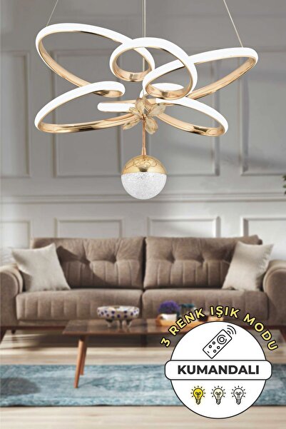 Capella Aydınlatma Felix Kumandalı 3 Renk Işık Özellikli Modern Gold Kaplama Sarkıt Led Avize Salon Avize