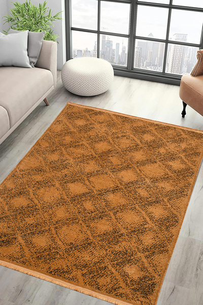 Serelia Şönil Kilim Dokuma Ve Kaymaz Taban Antialerjik Makinede Yıkanabilir Leke Tutmaz Halı Hardal