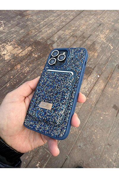 madamcase حافظة هاتف IPHONE 14 PRO MAX باللون الأزرق SWRVSKI STONE ومجموعة مح...