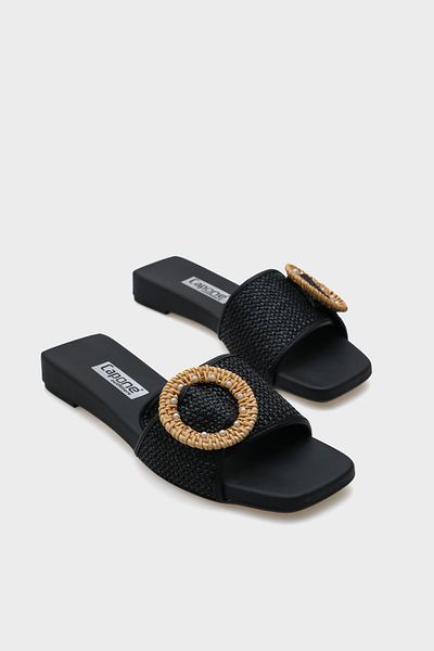 Capone Outfitters Γυναικείες παντόφλες Manya Blunt Toe Straw με κοντό τακούνι Comfort