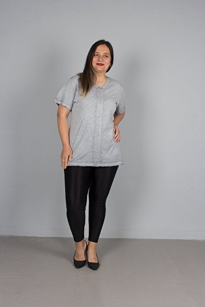 Truva XXL Μπλούζα με πέτρινη ρίγα από βαμβάκι μεγάλου μεγέθους B098