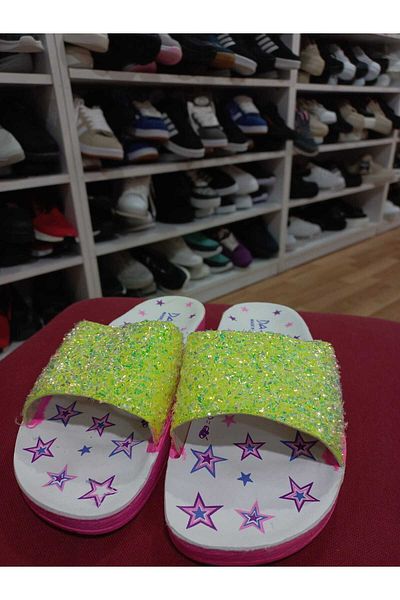 emin kundura Full Orthopedic Silvery Stone Detailed Girl's Slippers