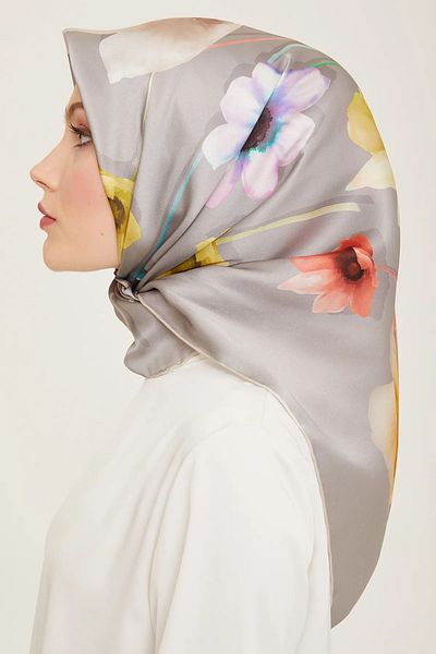 Armine Dj Pure Silk Scarf 9105 (S) - (Sura Silk) - 82 Γκρι - Κίτρινο