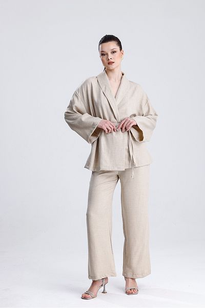 MD trend Women's Waist Lace-Up Kimono Set