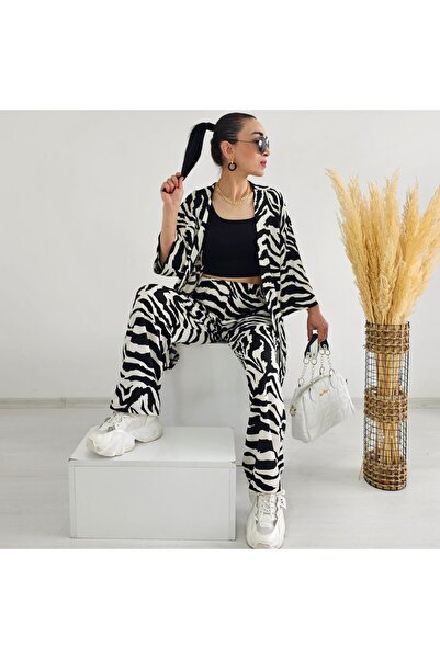 6 butik altı üstü butik Σετ κιμονό με μοτίβο ζέβρας με πλήρη μέση