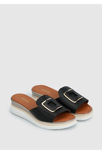 Provoq Black Leather Women's Slippers