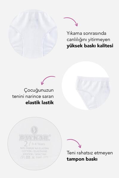 BAYKAR Genç Kız Çocuk Pamuklu Likralı Bikini Kesim Düz Basic Külot 6'lı Paket 5005 Beyaz