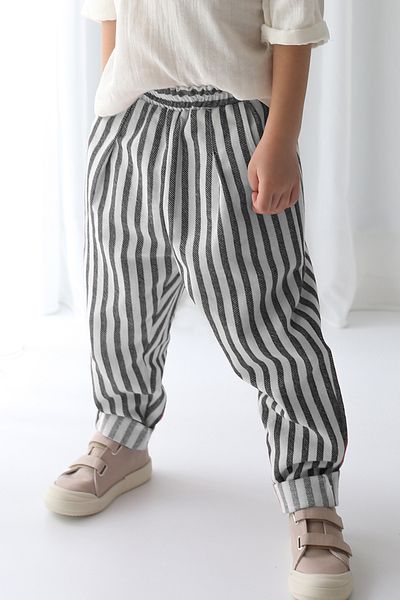 Catz Kids Black Striped Linen Carrot Pants