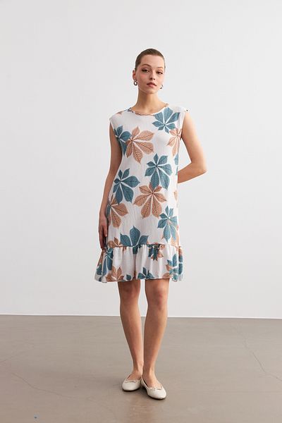 MODAGEN Rochie mini cu mâneci cu imprimeu floral albastru-alb deschis pentru femei