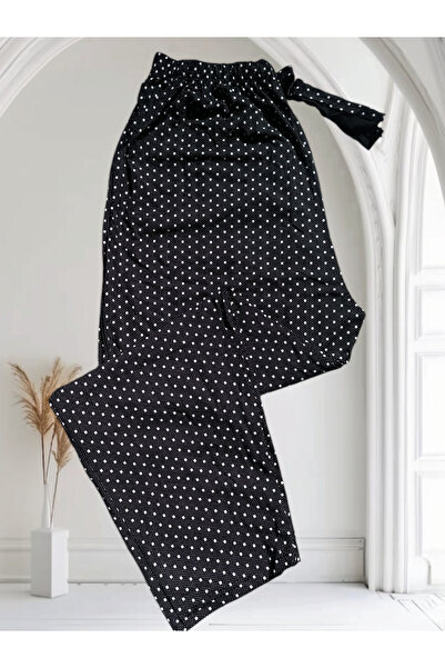 Nihomall20 Women's Black Oversize Benden Pocketed Viscose Summer Pajama Bottom