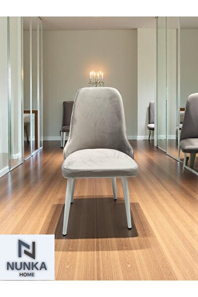 NUNKA HOME Tekli Açık Gri Baby Face Kumaş Sandalye Silinebilir, Konforlu ve Şık