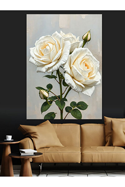 ekart Beyaz Güllerin Saf Zarafeti Dekoratif Kanvas - Mdf Ahşap Tablo