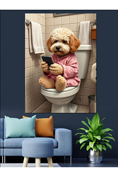 ekart Pijamalı Köpek Telefon Keyfi Dekoratif Kanvas - Mdf Ahşap Tablo