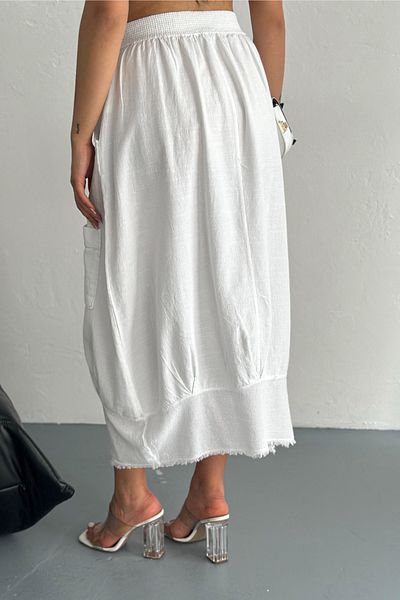 FEMELLE Women's White Elastic Waist Double Pocket Skirt
