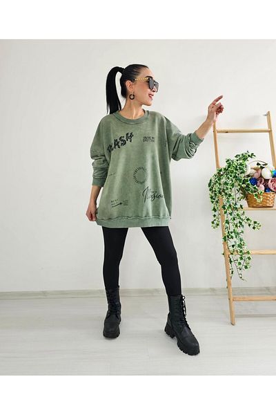 6 butik altı üstü butik Oversize Sweatshirt with Crew Neck Wash