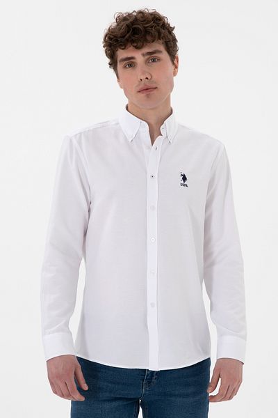 U.S. Polo Assn. Ανδρικό λευκό μακρυμάνικο πουκάμισο Basic 50298021-VR013