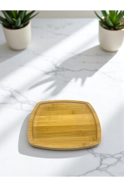 CİHO Bambu Ahşap Kare Kenarları Oval Servis Sunum Tabağı Kahvaltılık , Sunumluk 20 CM (vivatti)