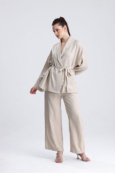 MD trend Women's Waist Lace-Up Kimono Set