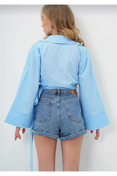 mor butik MOR BUTIK FEMEIE BEBE ALBASTRU CAMPĂ LĂȚĂ DETALIE MÂNĂ CAMPĂ LEGATĂ FAȚĂ AIX01001
