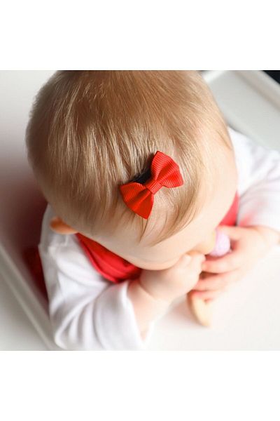 Sahici Anne 3cm Wide Mini Ribbon Bow Hairless Baby Buckle - Poppy Red