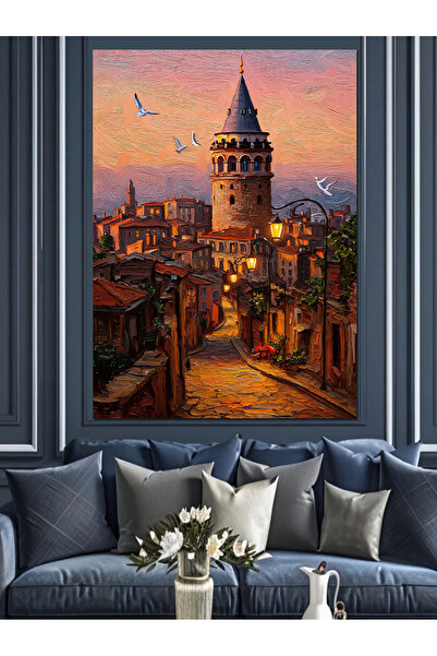 karizmart Galata Da Gün Batımı Işıltısı Dekoratif Kanvas - Mdf Ahşap Tablo