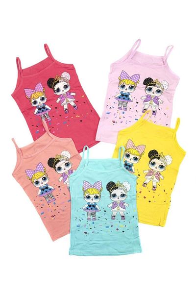 Nicoletta Girl's Undershirt with Rope Strap Printed 5 Pack Lycra Mixcolor