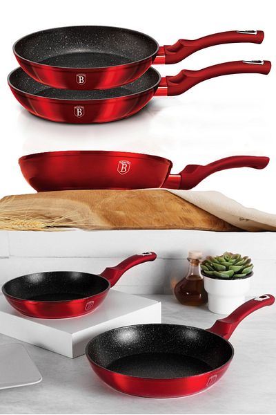 Berlinger Haus Nonstick Pan Set 2 Pans 22 26cm Marble Coating Burgundy Metallic Line