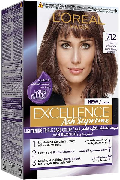 L'Oreal Paris لوريال باريس صبغة شعر اكسلانس 7.12 اشقر لؤلؤي رمادي