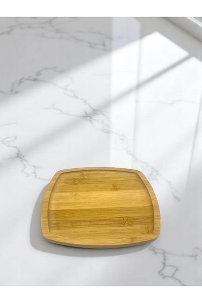 CİHO Bamboo Wood Square Edges, Oval Service - Presentation Plate - Breakfast 20 cm (Vivatti)
