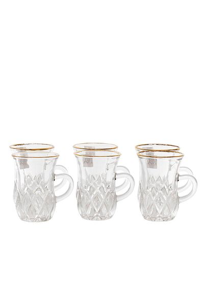 Alsaif Gallery Tea set with max glass handle, gold line, 6 pieces - transparent