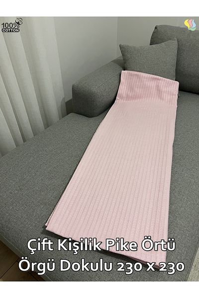 Renk Tekstil Powder Pink Knitted Textured Pique Double 100% Natural Cotton - 230 X 235