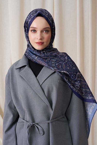 Madame Polo Σάλι με μοτίβο Navy Blue T??r Livia