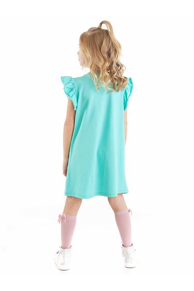 Denokids Türkises Sommerkleid aus Gummi für Mädchen mit Einhornmuster und Rüschen
