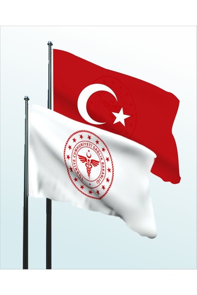 ÇELİKONLİNE Asm Bayrağı, Aile Sağlığı Merkezi, Sağlık Bakanlığı Logolu Bayrak ve Türk Bayrağı 100X150CM