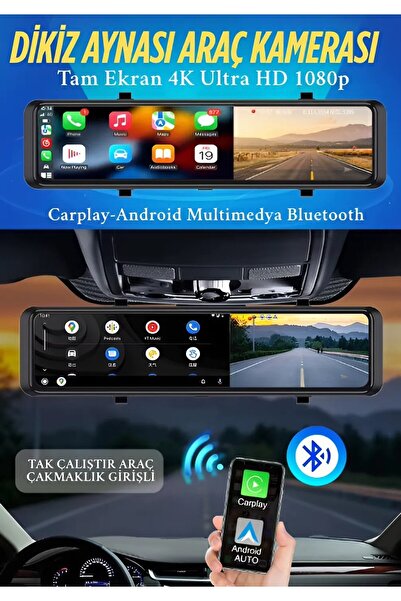 nextbuy Araç Kamerası Bluetooth Carplay & Android Multimedya 4K Ön ve Arka Kameralı 12" Dikiz Aynası
