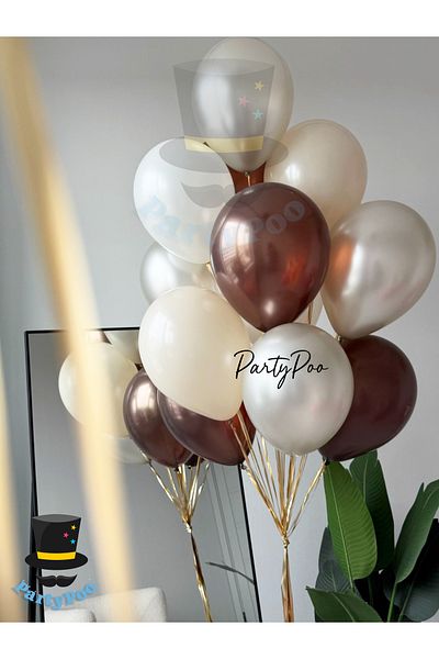 PartyPoo Brown-Metallic White Color Balloon Set of 15