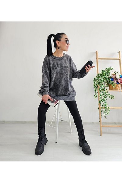 6 butik altı üstü butik Oversize Sweatshirt with Crew Neck Wash
