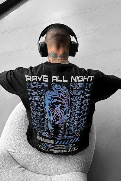 Millionaire Men's Black Rave All Night Oversize Fit T-Shirt
