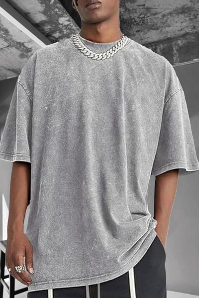 Millionaire Men's Light Gray Oversize Acid Washed T-Shirt with Tumbled Effect