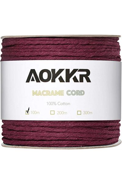 AOKKR macrame thread roll, cotton, burgundy, 100 m