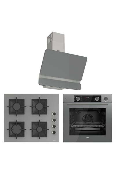 Ferre Fryart&steamart Sc Serisi Kaymaz Döküm Izgara Gri 3'lü Ankastre Set ( Xe64cpr-sc208-d082 )