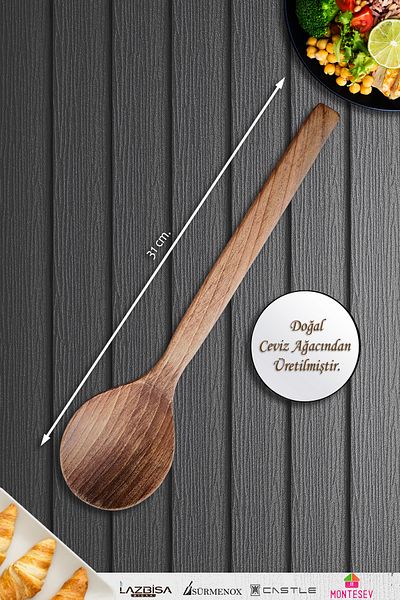 MONTESEV Natural Walnut Wood Wooden Wooden Spoon Spatula Set Wooden Spoon (Set of 2)