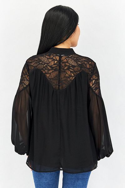 Esprit Women Tie Neck Long Sleeve Textured Blouse, Black