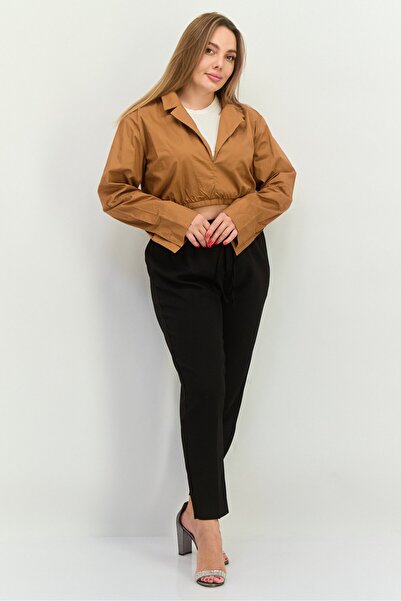 Public Desire Women Notched Neck Long Sleeve Solid Blouse, Brown