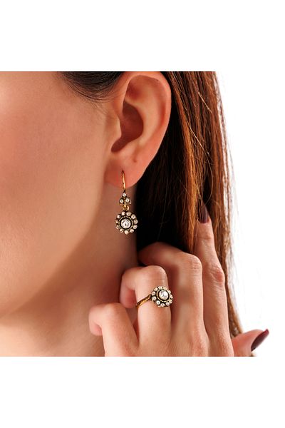 Atelier LEO Handmade Jewellery طقم أقراط وقلادة من الفضة العتيقة مصنوعة يدويًا من حجر الكريستال المقاوم للبهتان طقم مجوهرات نسائية