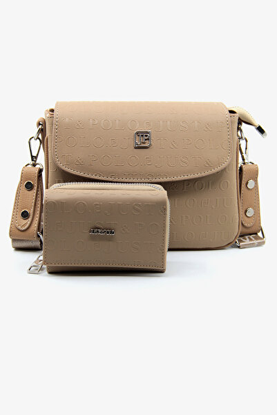 Just Polo Yeni Sezon Kolon Askılı 4 Bölmeli Vizon Kadın Omuz Çantası ve Cüzda...