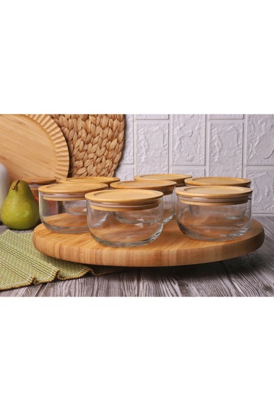 Bambum Duo 300ml 7-Piece Rotating Tray Bamboo Silicone Lid Anti-Slip Glass Breakfast