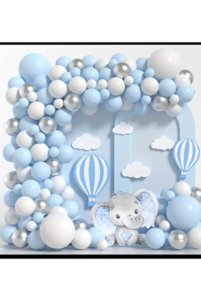 Çemrek Süs Parti MAvi Beyaz Gümüş Krom Balon Zinciri Seti Doğum Günü Konsepti...
