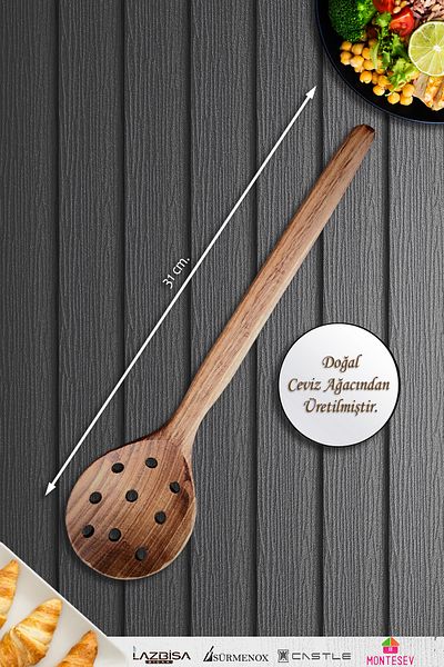 MONTESEV Natural Walnut Wood Wooden Board Spoon Spatula Colander Fork Set Wooden Spoon (Set of 4)