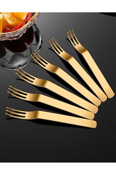 Chavin 304 Steel 6 Pcs Gold Color Dessert and Fruit Fork Mt159Sr-6